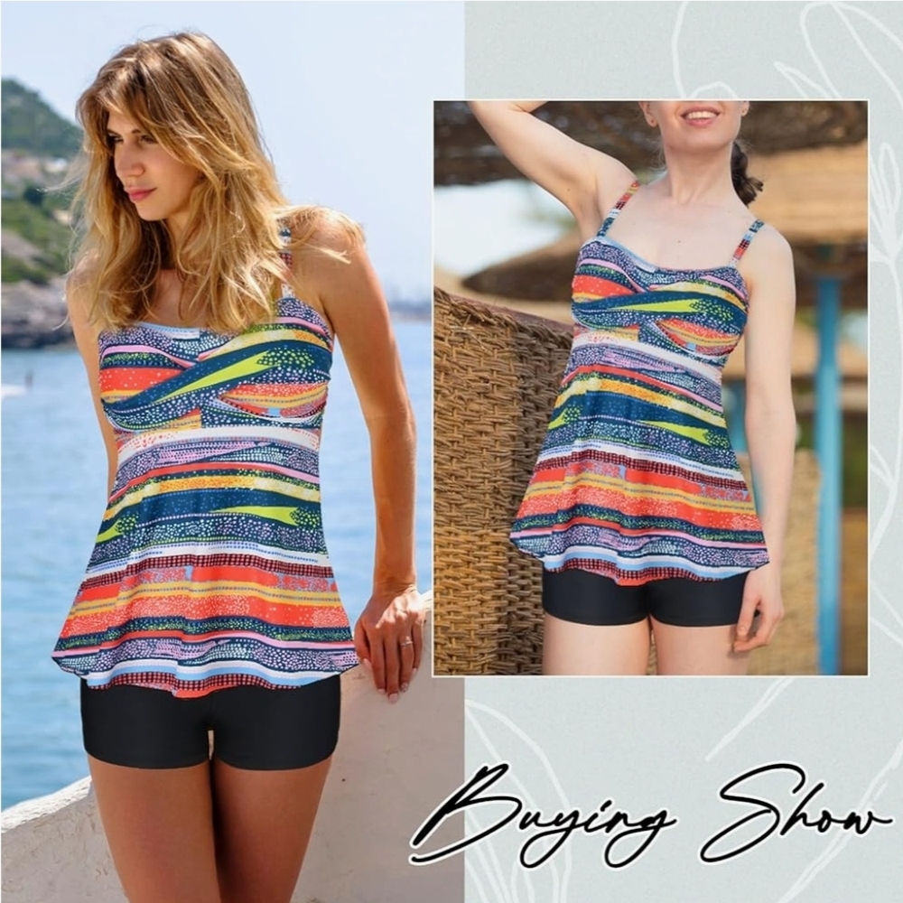 ‼️SOLD‼️ in BundleColorful Striped Tankini Swimsuit with Boyshort Tag 3XL Fit L - Picture 4 of 7